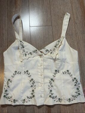 Zara Cream Embroidered Lace-Trim Tank Top size S